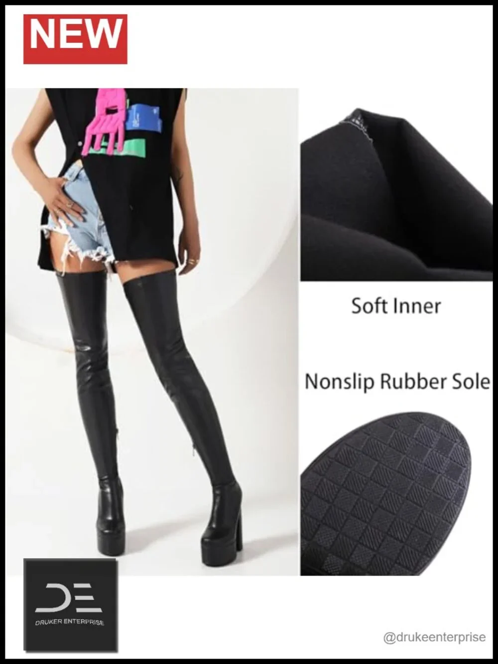 Stretch Overknee Boots Platform Block Heels Dance Comfort